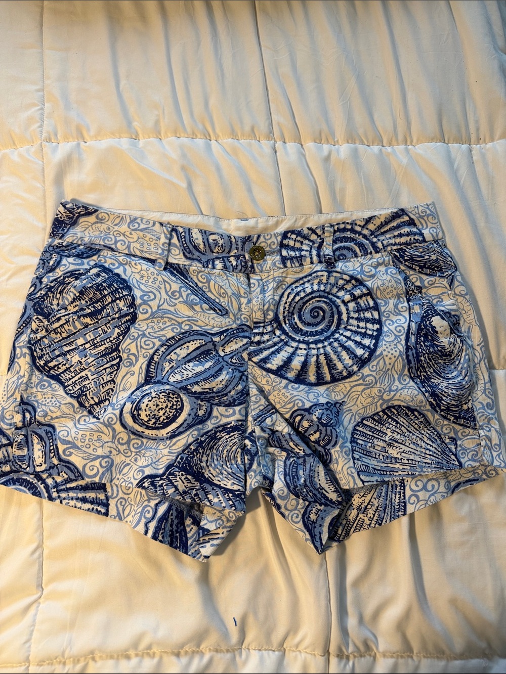 Blue Shell-Print Women's Cotton Shorts lilly pulitzer